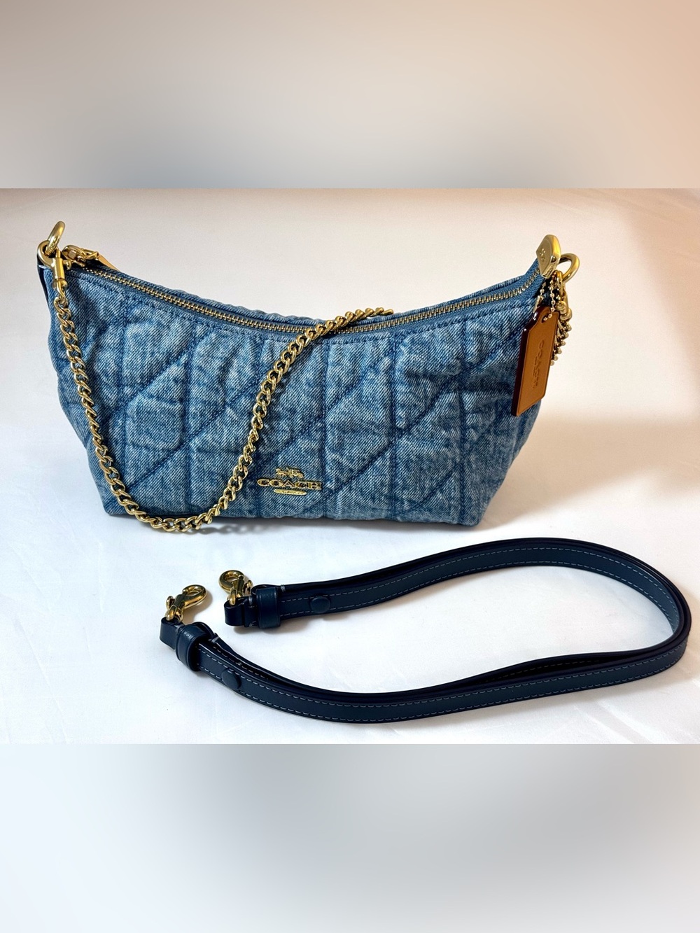 NWT Coach Caitlin Shoulder Bag With Quilting CDZ89 Gold/Indigo